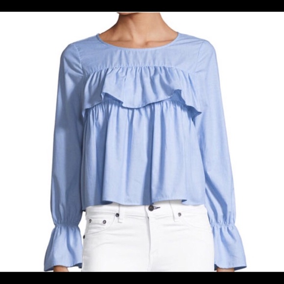 Joie Tops - JOIE ADOTTE RUFFLE SMOCK TOP, LONG SLEEVE RUFFLE BLUE BLOUSE SMOCK TOP NEW